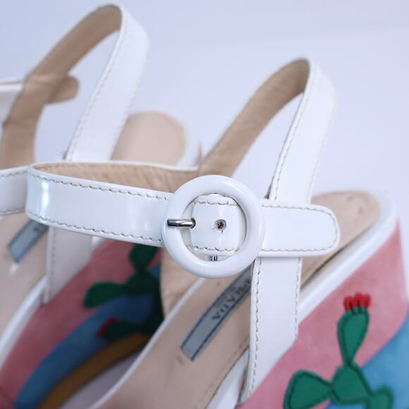 PRADA Southwest Suede Appliqué Platform Sandals Multicolor Wedge Women's 35.5 - Picture 7 of 11
